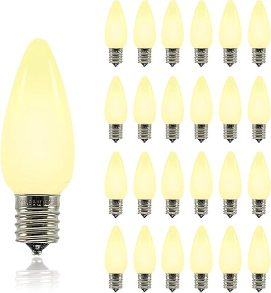 Pro Christmas SMD C9 LED Retrofit Bulb - Pro Pack of 25 Bulbs - Dimmable Energy Efficient Outdoor Waterproof Lighting for Holiday Decor, Christmas Trees - Frosted Smooth - Sun Warm White