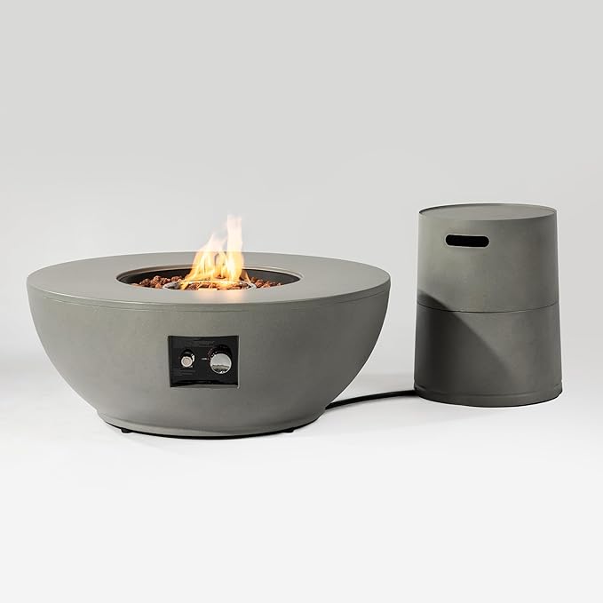37'' Round Propane Fire Pit Table Set with Hidden Tank Cover - 2-Piece Outdoor Patio Heater, ETL Certified Steel Firepit for Backyard, Deck, Garden (Gas Tank Not Included).