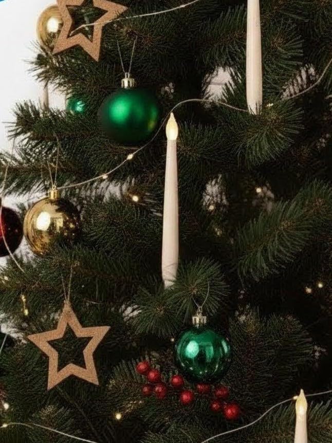 10 Hanging Christmas Tree Candle Lights, 24ft Plug-in LED Flameless Candles with Warm Glow, 8 Lighting Modes, Waterproof & Connectable for Indoor/Outdoor Holiday Decorations