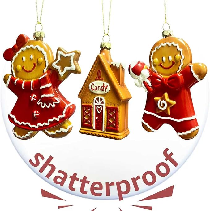 3pcs Gingerbread Christmas Tree Ornaments Set 2025 House Shatterproof Ornament 3D Decorations Indoor Unique Decor Gifts for Grandkids