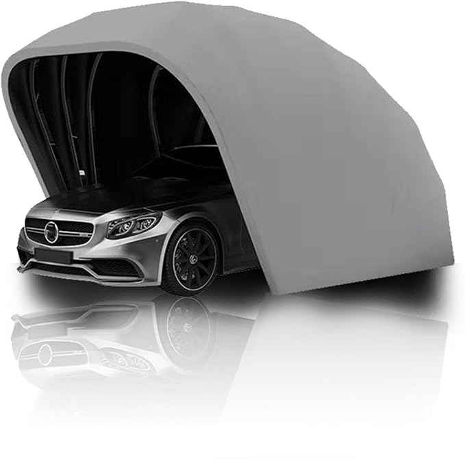 Portable Stainless Steel Garage, Folding Car Canopy, Retractable Semi-Automatic Car Tent, Heavy Duty Carport 18×8.2×7.5FT for Car, Boat, with All-Season Tarp,Grey,Manual