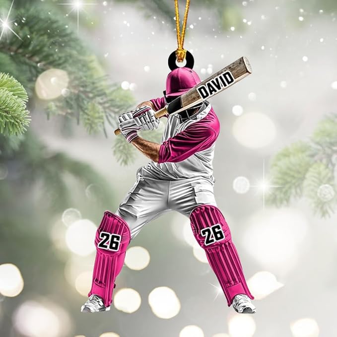 Personalized Cricket Ornament, Custom 2D Acrylic Design for Player or Team, Sports Ornament for Clubs, Fans, and Coaches, Christmas Tree Decoration Keepsake/3