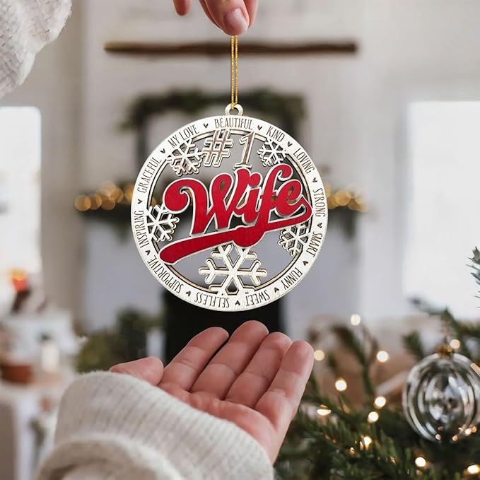 #1 Wife Wooden Christmas Ornament – Romantic Holiday Tree Decoration, Unique Gift for Wife, Stocking Stuffer Christmas Ornament, Rustic Wooden Keepsake for Her