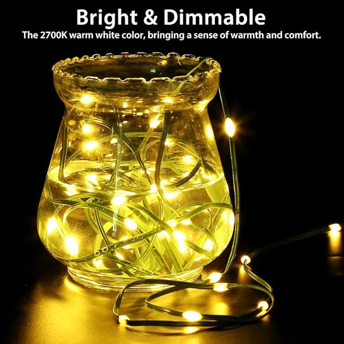 16.5ft Battery Operated String Lights(4 Pack), 50 LED Twinkle Fairy String Lights Battery Powered with Timer for Indoor Outdoor Christmas Trees Wreath Decoration Party Bedroom - Warm White