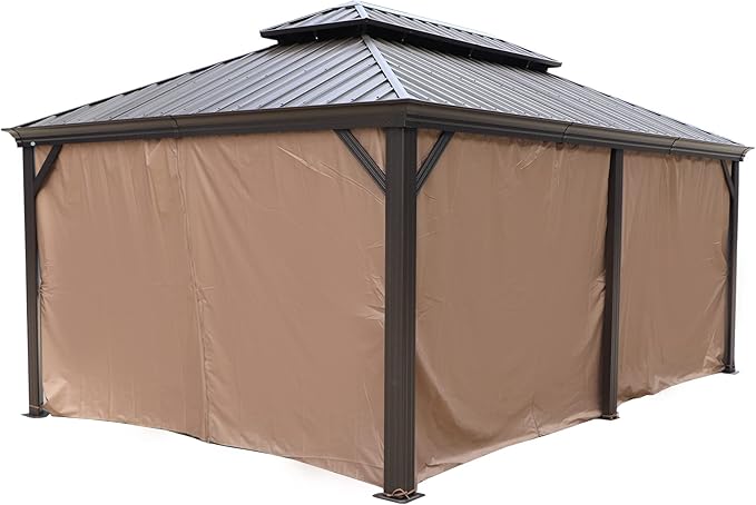 Kozyard Privacy Curtain Outdoor Waterproof Sidewall for Hardtop, OEM Replacement for Patio Gazebo Curtains (12ft x 18ft, Brown)