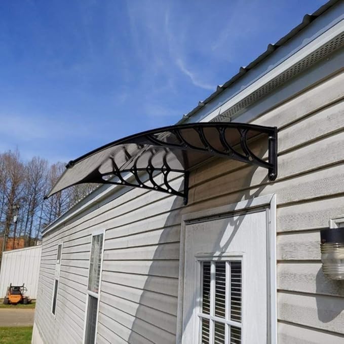 Window Awning Door Canopy Exterior- 38" x 40" Aluminum Door Awning, Polycarbonate Cover Patio Canopy Awning for House, Outside, Rain Snow & UV Resistant (Brown Board & Black Bracket)
