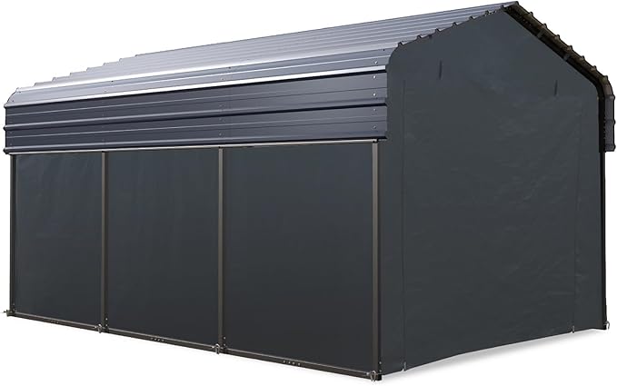Carport Car Port Metal Canopy 10x15 ft Heavy Duty for Snow, Portable Garage Kit Shed Tent Shelter Metal Frame All Weather Outdoor for Boat with Removable Sidewalls, Dark Grey, Sophia & William