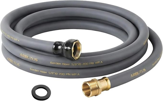 Garden Hose 5/8 x 15ft Brass Rubber Heavy Duty Water Hose 600 PSI Burst Pressure, Durable Flexible Hose for Yard, Car Wash, Pets Gray