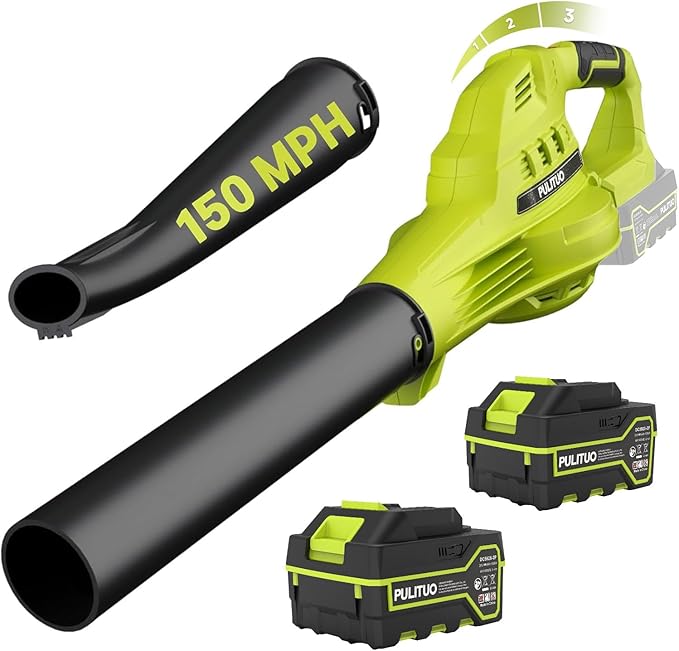 Leaf Blower Cordless with 2X 4.0Ah Batteries and Charger, 150MPH/180CFM Lightweight Cordless Blower, 3 Speeds Small Electric Leaf Blowers for Lawn Care, Patio, Yard, Leaves, Grass and Snow
