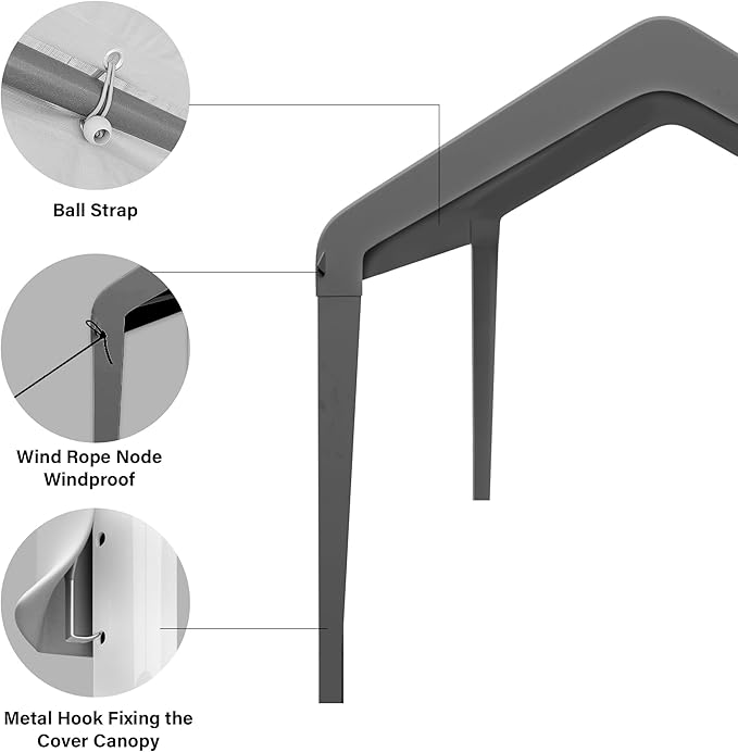Canopy Replacement Cover, Carport Replacement Canopy, 800D Oxford Waterproof & UV Protected Tarp with Ball Bungees (Frame is not Included) (Grey, 10x20)