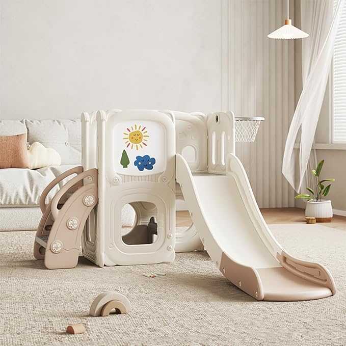 Toddler Slide Playset, Kids Indoor Playground with Climber for Toddlers, Basketball Hoop, Artboard, Play Equipment for Backyard/Living Room/Playroom