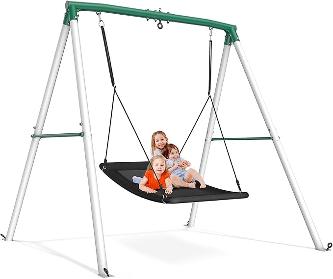 Trekassy Swing Sets for Backyard, 440lbs Heavy Duty A-Frame Metal Stand with 60 Large Platform Swing for Outdoor Playground Park£¨Black£©