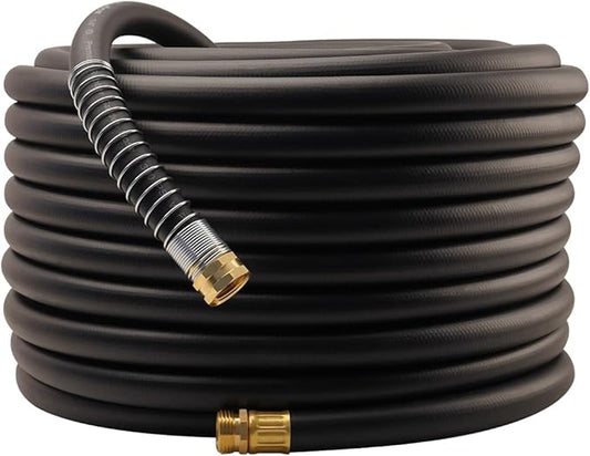 WiseFlow Garden Hose 150FT x 3/4, Heavy Duty Rubber Hose, Water Hose with Five Layered Braiding, Male Female Fittings, 1000PSI Burst, 300PSI Working (Black)