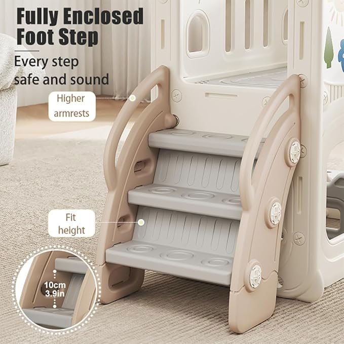 Toddler Slide Playset, Kids Indoor Playground with Climber for Toddlers, Basketball Hoop, Artboard, Play Equipment for Backyard/Living Room/Playroom