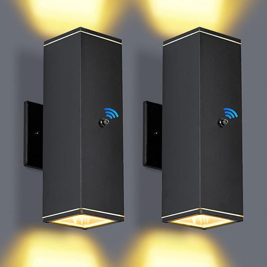 Outdoor Wall Lights 2 Packs,Modern Square Dusk to Dawn Outdoor Porch Light,Integrated LED Cylinder Up Down Lights Aluminum Waterproof Wall Lighting Exterior Light for Porch Patio Garage