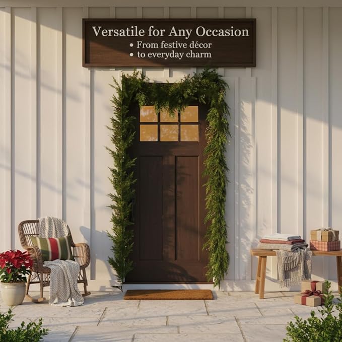2 pcs 6ft Christmas Real Touch Cypress Garlands with Withered Branches,Suitable for Gifting,Faux Pine Garlands for Xmas Decoration Indoor Stairs Table Railing Fireplace Outdoor (2，6FT)