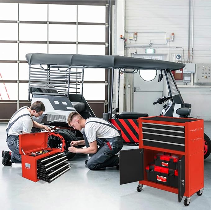 13-Drawer Rolling Tool Chest with Double Door, Extra Large Storage Cabinets with Tool Box, 2-in-1 Detachable Design, 600 lbs Capacity with Lockable Wheels for Garage, Mechanic & Home Use (Red£¦Black)