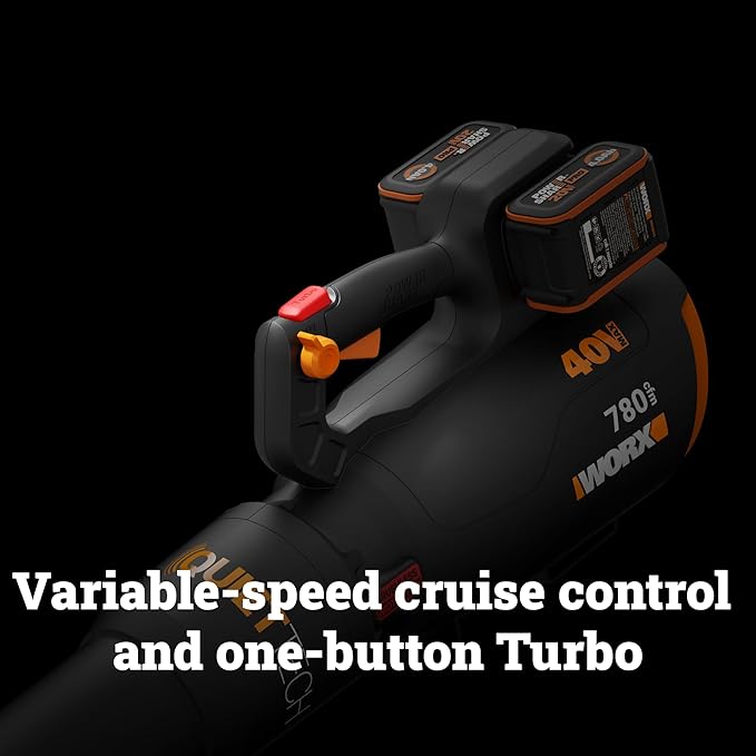 WORX Cordless Leaf Blower, Electric Blower with 780 CFM & 190 MPH, Brushless Lawn Blower with Gas-Like Power & 57 dB, 2 ¡¿ 4.0 Ah Batteries & Charger Included, WG582