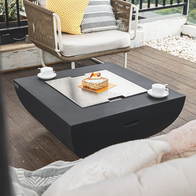 Aurora Fire Table Outdoor Fire Pit 34 x 34 Cast Concrete Firepit Includes Lava Rocks 45,000 BTUs Outdoor Fireplace for Patio Furniture Set, Deck, Porch, Outdoor Heater - Liquid Propane