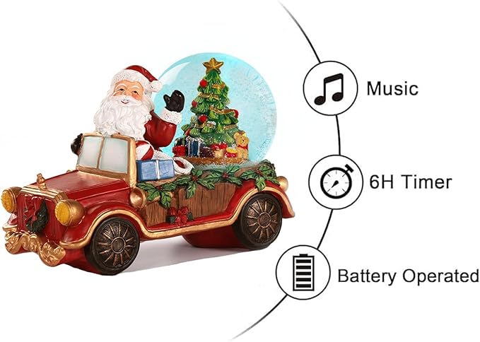 Christmas Snow Water Lantern Santa Claus with Christmas Tree, Battery Operated Lighted Spinning Lantern for Christmas Festival Decoration Gifts