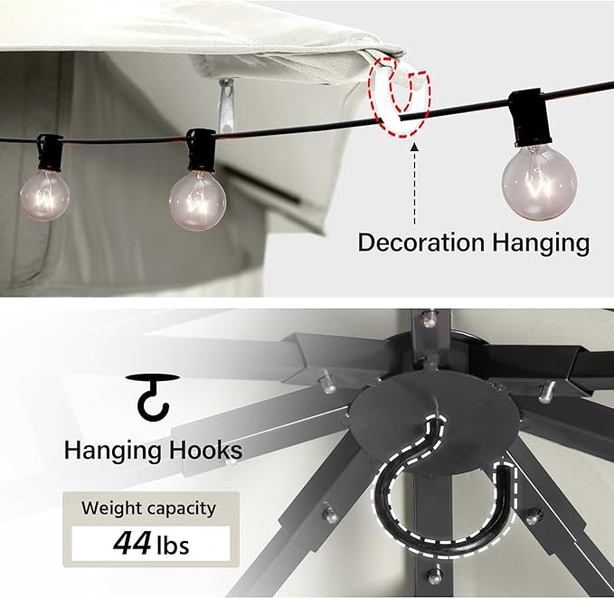LAUSAINT HOME Semi-permanent Patio Gazebo 10'x20' with Expansion Bolts, Outdoor Heavy Duty Party Shelter with Double Roof, Mosquito Nettings and Privacy Screens for Backyard, Garden, Lawn, Cream White