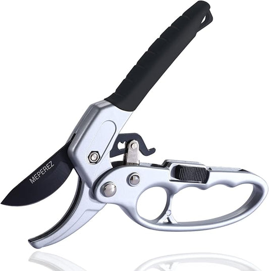 Ultra Sharp Germany Steel Pruning Shears - Cuts 3X Easier, Weak Hand Arthritis Snips, Rust-Resistant, Effortlessly 1-Inch Cut Capacity Garden Scissors, Ergonomic Handle (Black)