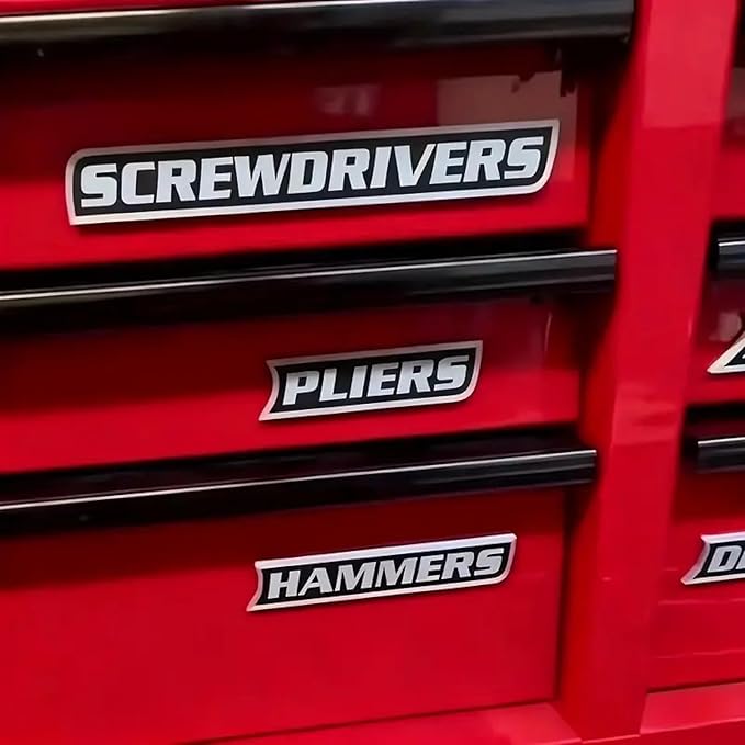 12-Pack Magnetic Tool Box Labels, Tool Organizer Tags for Tool Chest & Tool Cart, Strong Magnet, Reusable 3D Printed PLA Labels for Sockets, Wrenches, Screwdrivers, Garage Organization (Red)