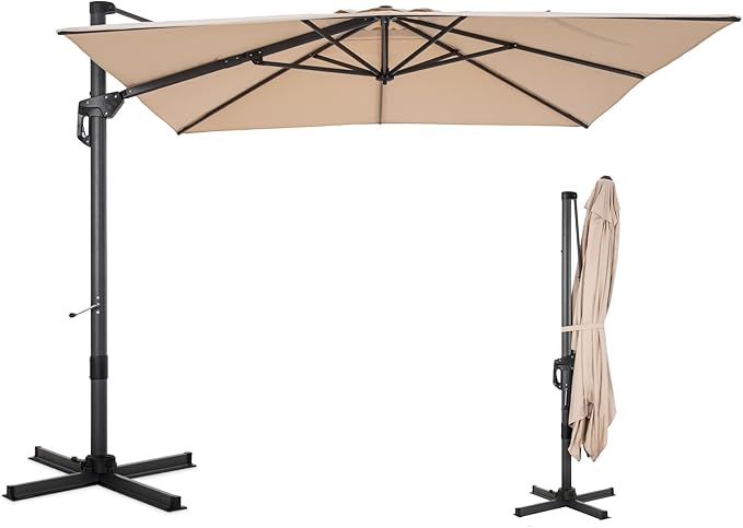 Sophia & William Cantilever Patio Umbrella 10ft, Large Square Outdoor Umbrellas with Crank Handle, 7-Level Tilt,360° Rotation, Windproof, Crashproof,Design for Pool Garden Backyard (Beige)