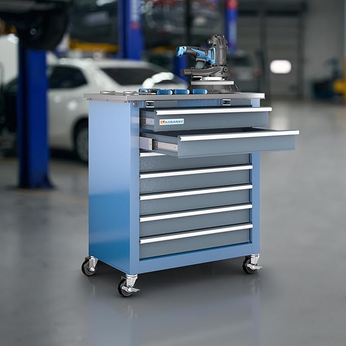 LARBANKE 7-Drawer Rolling Tool Chest with Stainless Steel Countertop,Tool Chest with Secure Locking System,Tool Cabinet with 360¡ÆWheels and Padded Feet,for Home, Garage and Office