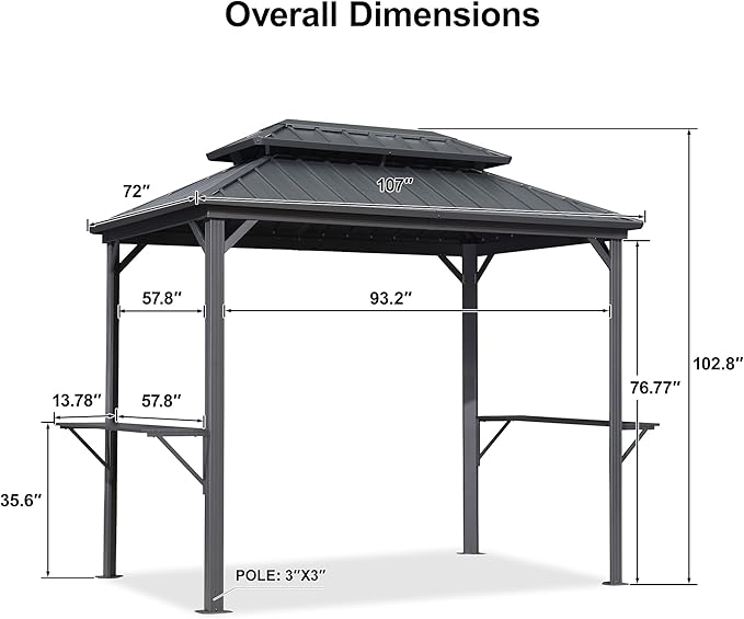PURPLE LEAF 6' X 9' Hardtop Grill Gazebo for Barbecue Patio Permanent Metal Double Roof with Ceiling Hook and Shelves Outdoor Aluminum Sun Shade BBQ Gazebo