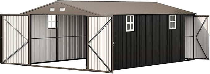 Jocisland 13.2x20.7x8.4 FT Heavy Duty Metal Carport, Car Canopy with 2 Lockable Doors & 4 Windows, All-Weather Car Shelter for Car, Boat, Truck, Equipment Storage, Dark Gray