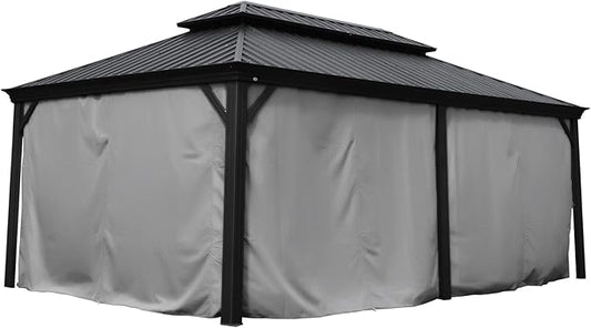 Kozyard Privacy Curtain Outdoor Waterproof Sidewall for Hardtop Gazebo, OEM Replacement for Patio Curtains - Alexander, Caesar, Rosana and Apollo Model (12ft x 20ft, Gray)