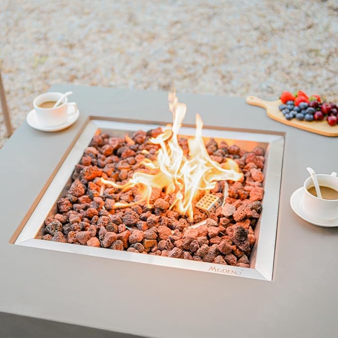 Westport Concrete Fire Pit 34 x 34 Outdoor Patio Firepit Includes Lava Rocks Modern Fire Pits & Outdoor Fireplaces for Garden, Deck, Indoor & Outdoor Heating