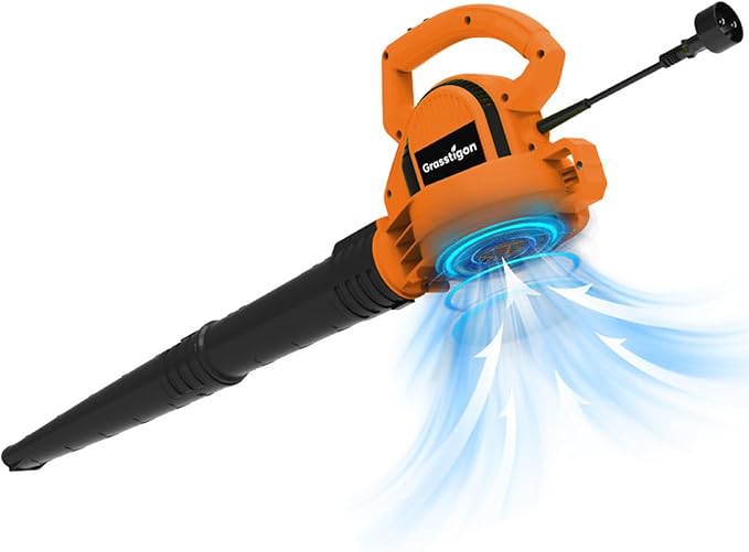 Electric Leaf Blower Corded, 7-Amp, 390CFM/ 210MPH, 2 Speed Modes, Powerful Lightweight Handheld Blowers for Lawn Care, Patio, Leaves, Dust, Snow (Orange)