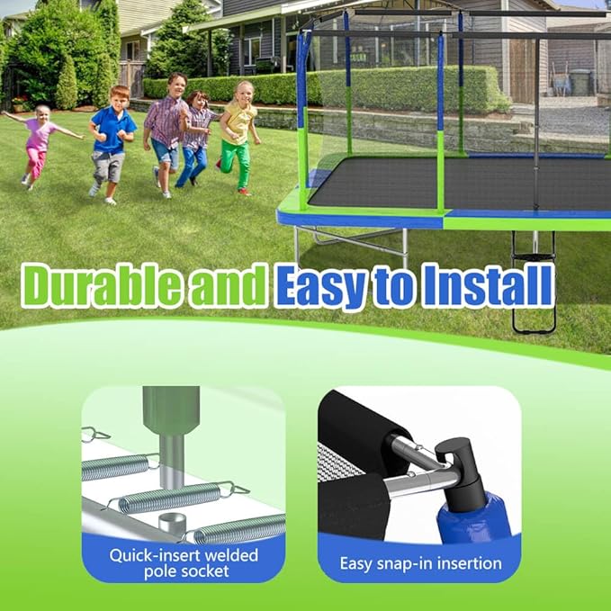 Rectangle Trampoline, Square Trampolines with Enclosure Net, Outdoor Backyard Recreational Exercise Gymnastics Trampoline Superior Bounce