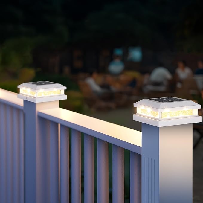 Brightever 4x4 Solar Post Cap Lights Outdoor, Waterproof Solar Powered Deck Lights for 5x5 Wooden/Vinyl Post, Outside White Fence Light with 16LEDs Warm/Cool Lighting in Garden, Patio, Porch, 8-Pack