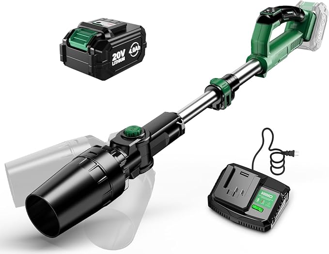 KIMO Leaf Blower for Gutters, 310000RPM, 37Inch Telescopic Pole, 750CFM 280MPH, 3 Speeds w/Smart Panel, Lightweight 2.5Lb, 4.0Ah Battery Operated Leaf Blower Cordless Leaf Blowers Gutter Cleaning Tool