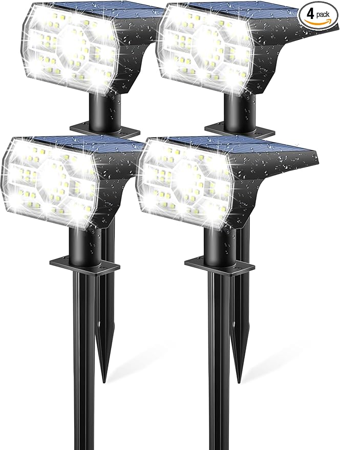 Kaxiida Solar Lights Outdoor Waterproof IP68, 3 Lighting Models Solar Powered Spot Lights Outdoor, 56LED Light Dusk to Dawn for Yard Patio Garden Pathway Landscape Lighting
