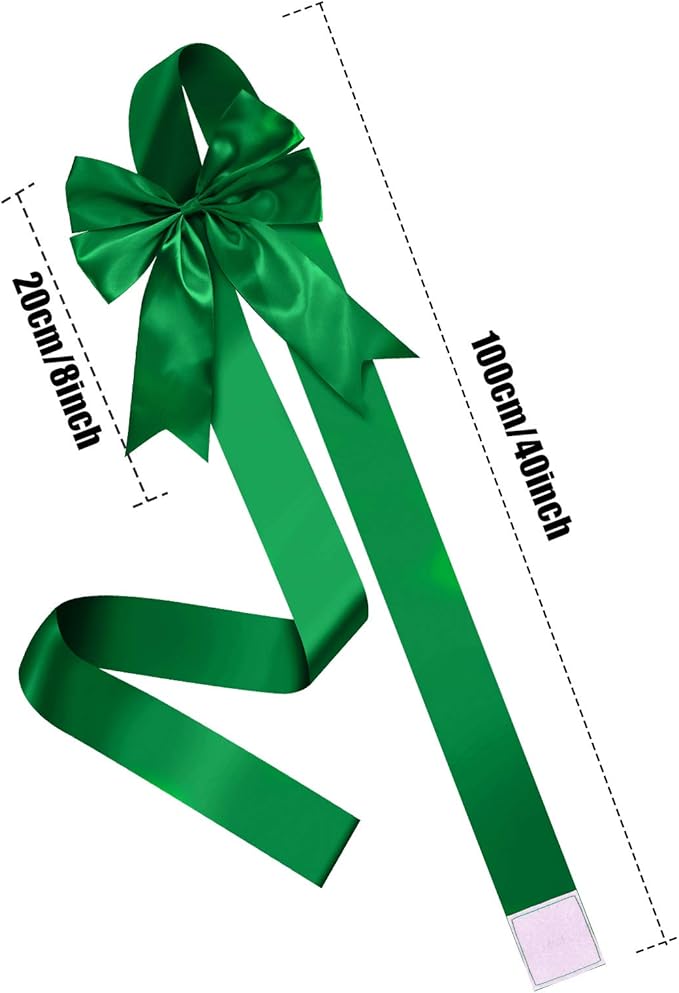 BBTO 6 Pcs Christmas Cabinet Door Green Ribbons 8x40 Inches Festive Large Bow Christmas Wreath Tree Bow Festival Wrapping Decorations for Home Fireplace Door Chair Holiday Party Supplies