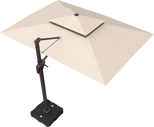 10' X 13' Patio Umbrella with Base Included Outdoor Large Rectangle Offset Cantilever Umbrellas Double Top Heavy Duty Windproof with 360-degree Rotation for Pool Garden Deck, Beige