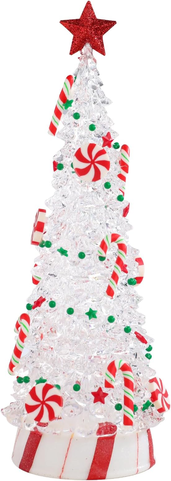 Small Christmas Tree Candy Tree 13 Inch Tabletop Christmas Tree Vintage Christmas Decoration Battery Operated Mini Transparent Christmas Acrylic Tree with LED Lights