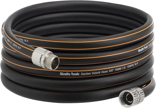 Giraffe Tools Leader Hose 12ft x 5/8, Custom Length, Heavy Duty, No Kink, Flexible, Rubber Garden Hose, Leakproof Water Hose with Male to Female Fittings, 600 Burst PSI