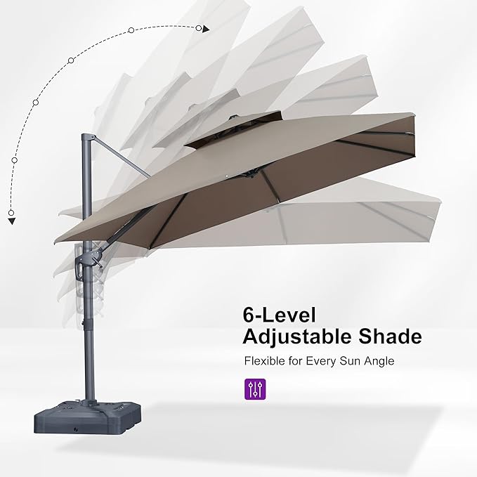 PURPLE LEAF 10 FT Cantilever Umbrella Outdoor Patio Umbrella, Large Offset Square Umbrellas, Windproof Heavy Duty Hanging Outside Umbrellas for Patio, Ash Mocha