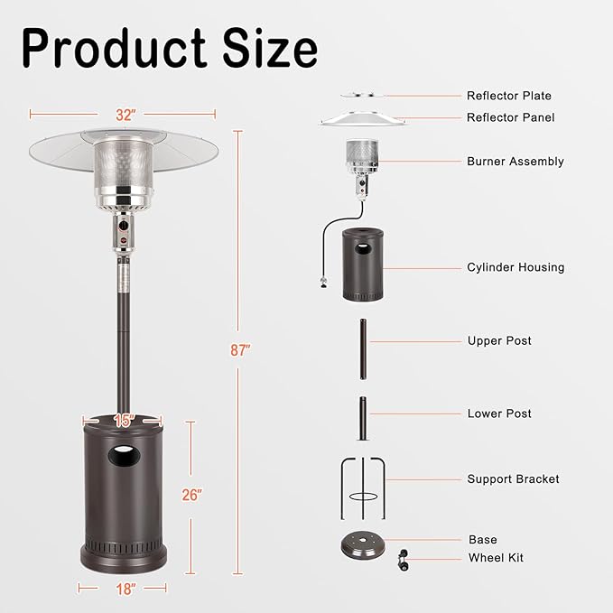Hykolity 50,000 BTU Patio Heater with Sand Box, Table Design, Double-Layer Stainless Steel Burner, Wheels, Tip-over Protection System, Outdoor Heater for Home and Residential, Brown
