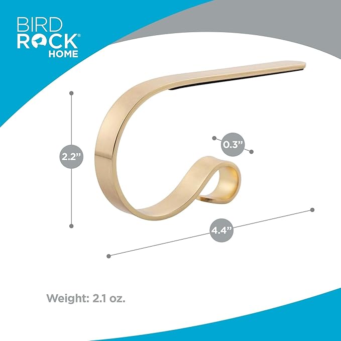 BIRDROCK HOME Christmas Stocking Mantel Hooks - Metal Fireplace Hanger with Non-Slip Pads - Holds Up to 10 lbs - Ideal for Hanging Stockings, Garland & Holiday Decor - 4 Pack, Scroll Design (Gold)