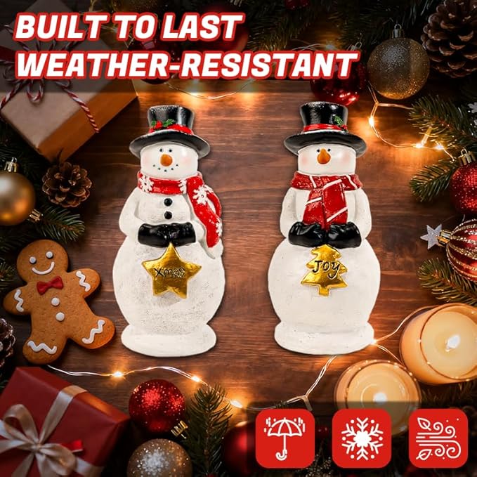 OneBird Snowman Figurines Resin Christmas Decorations Indoor 2pcs Snowman Decor for Holiday Decorations Christmas Indoor