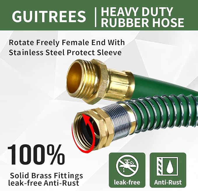 90FT 5/8 Heavy Duty Rubber Garden Hose - 200psi Working, 1000psi Burst - Hot/Cold Water - Five-Layered Braiding for Durability - Versatile for Gardening, Agriculture, Construction(Green)