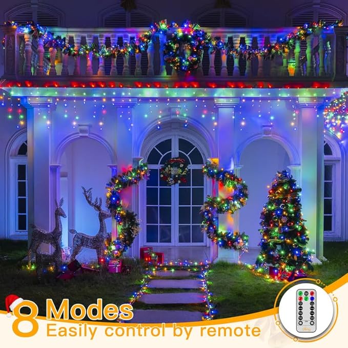 Ollny Icicle Lights for Outside 400LED 32FT, Multicolor Christmas Light with Remote 8Modes Timers Waterproof, Plug in Connectable Hanging Lights for Outdoor Indoor House Roof Holiday