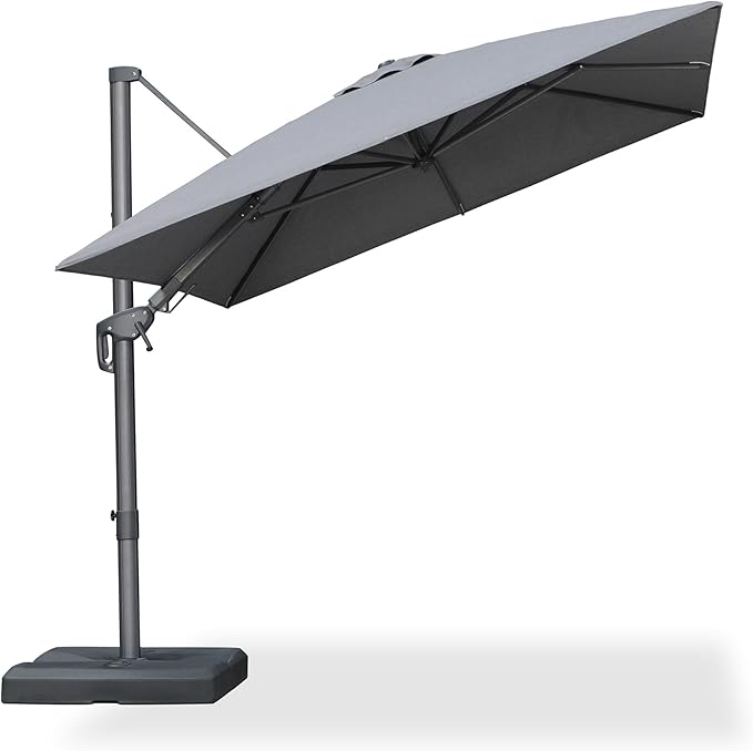 PURPLE LEAF 8' X 10' Left-right Tilting Outdoor Patio Umbrella Swivel Offset Cantilever Heavy Duty Rectangle Aluminu Umbrella with UV Resistant for Deck Pool Patio Backyard, Graphite Grey