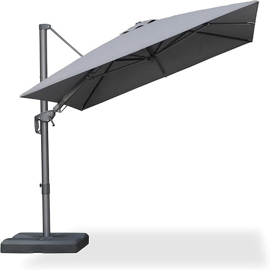 PURPLE LEAF 8' X 10' Left-right Tilting Outdoor Patio Umbrella Swivel Offset Cantilever Heavy Duty Rectangle Aluminu Umbrella with UV Resistant for Deck Pool Patio Backyard, Graphite Grey